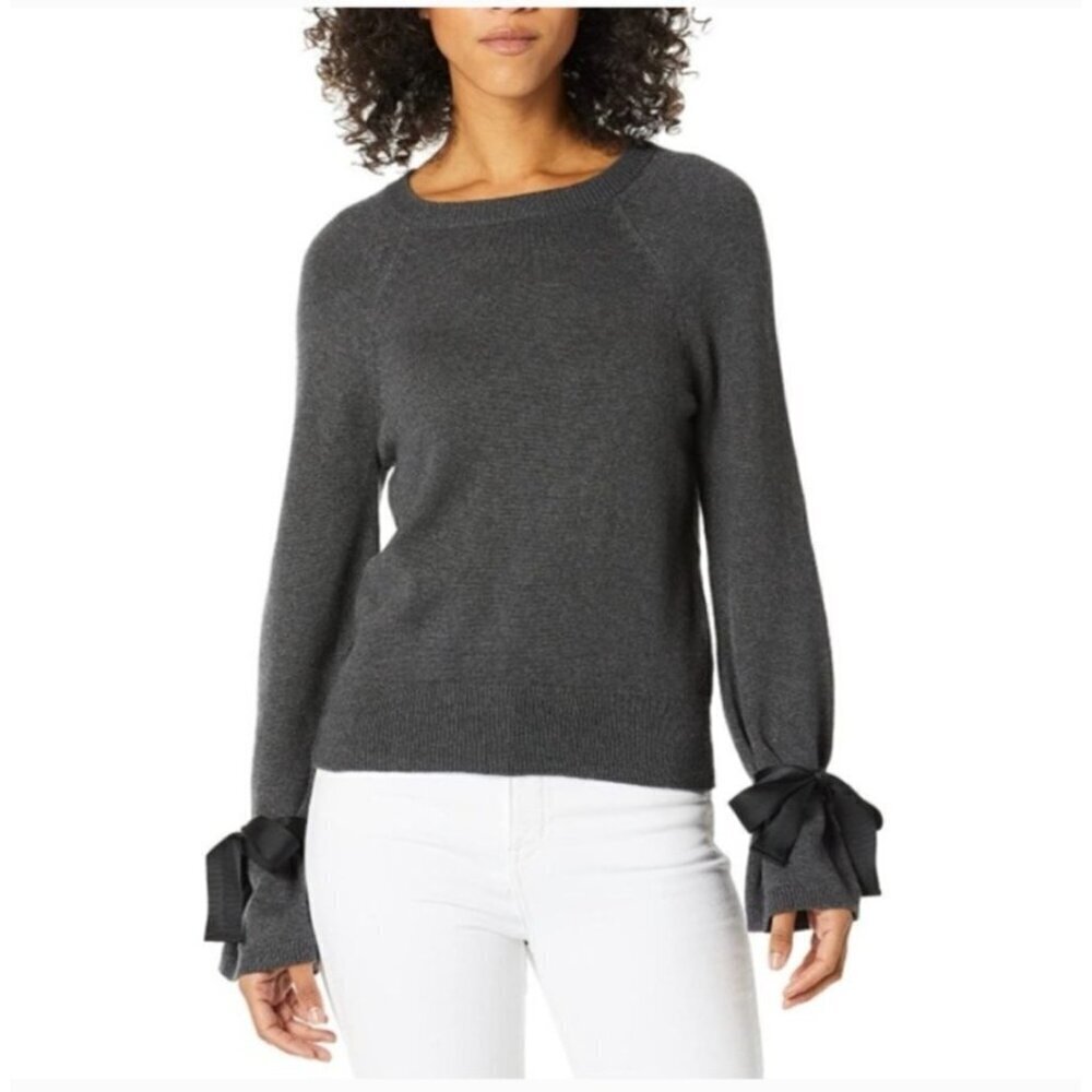 J.Crew Mercantile Ribbon Tie Bell Sleeve Sweater Charcoal Gray Size S
